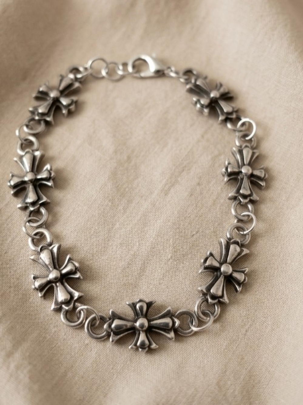 Silver Goth Cross Link Bracelet